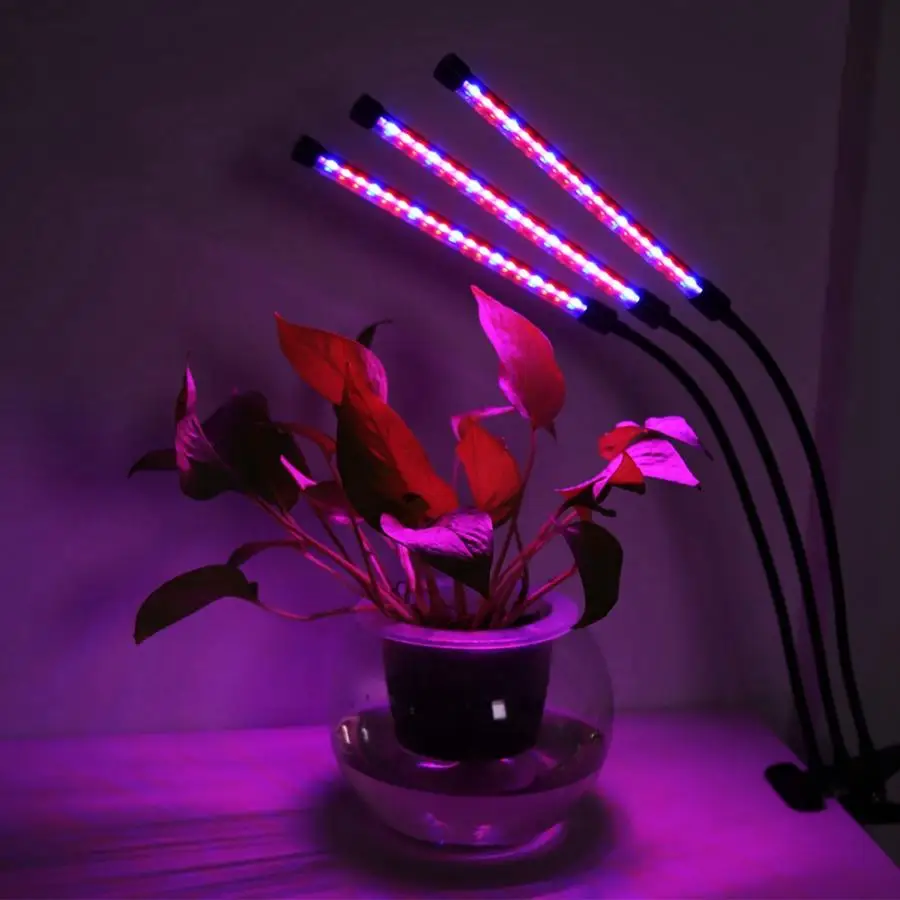 Светодиодные лампы для выращивания растений комнатных USB 27W 3 Head LED растущие чипы с