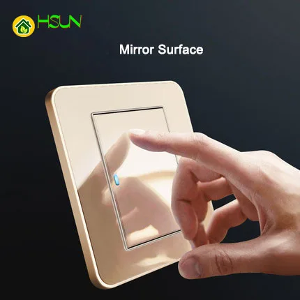 

86 type Press button 1 2 3 4 gang 1 2 way Champagne Gold Wall Switch with LED Guide Lights Mirror surface Hosehold Sockets