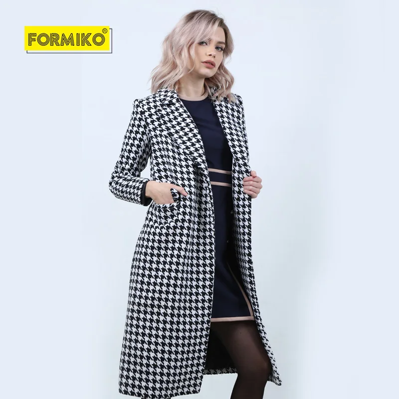 Formiko Твидовое длинное пальто гусиные лапки с утеплителем. Высококачественное