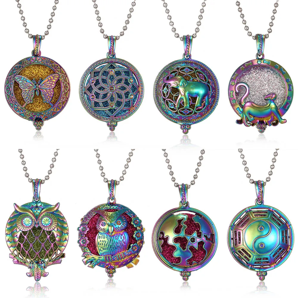 

2019 New Oil Diffuser Locket Colorful Aromatherapy Jewelry Necklace Tree of Life Flower Elephant Essential Pendant Necklace