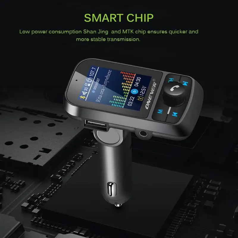 

5V 3.1A FM Transmitter AUX Modulator Bluetooth Wireless MP3 Radio Adapter Car Kit 1.8" Color LED Display USB Charger TF Card