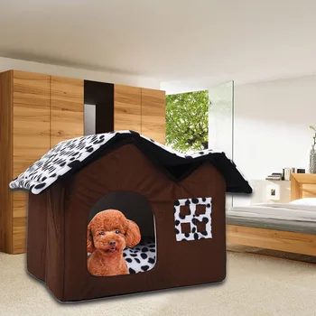 

Luxury High-End Double Pet House Brown Dog Room 50x40x35cm
