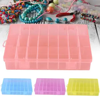 

Portable 24 Grids Plastic Adjustable Jewelry Ring Box Detachable jewellery Organizer jewelers box Beads Earrings Storage Case