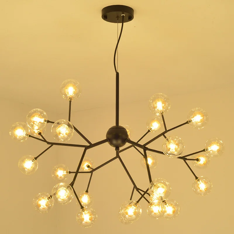 

Nordic Modern Iron Herringbone Branch Pendant Light Glass Ball Bubble Living Room Restaurant Bedroom Bar Hanging Lighting E27
