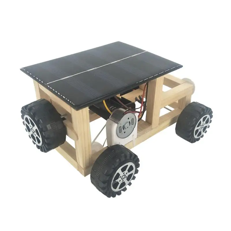 1pcs Wooden DIY Assembly Solar Car Educational Handmade Scientific Funny Model Kit for Students Children