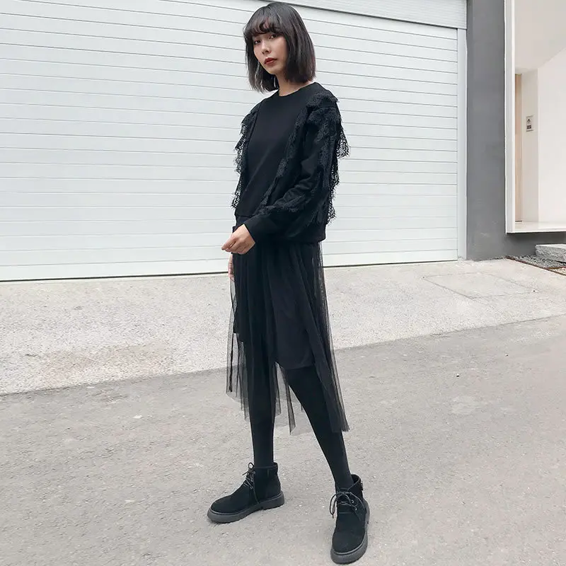 O Pieno Della Superiore Solido Nuove Inverno lunghezza Scava Pantaloni Di Corea Modo Ginocchio 2019 Colore Donne Merletto Del black Femminile gray L589 Manicotto White collo Fuori Iq7wq0