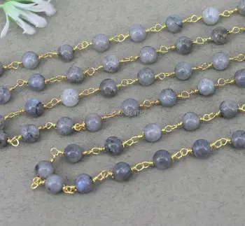 

3 Meters Round Shape Labradorite Stone Beaded Chain,Wire Wrapped Beaded Chain for jewelry making