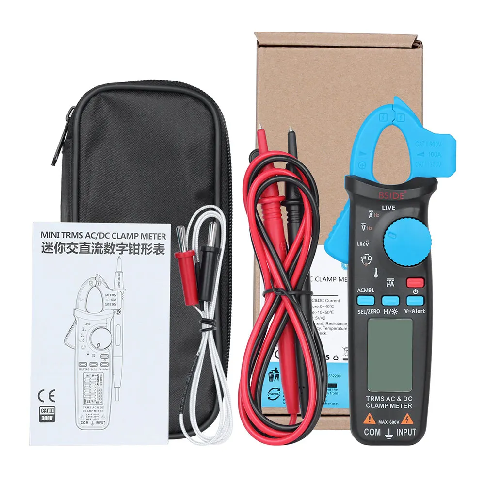 

BSIDE ACM91 Digital Multimeter Auto Range Current Clamp Ammeter AC DC Voltmeter Tester Clamp Meter Portable Meter Home Tester