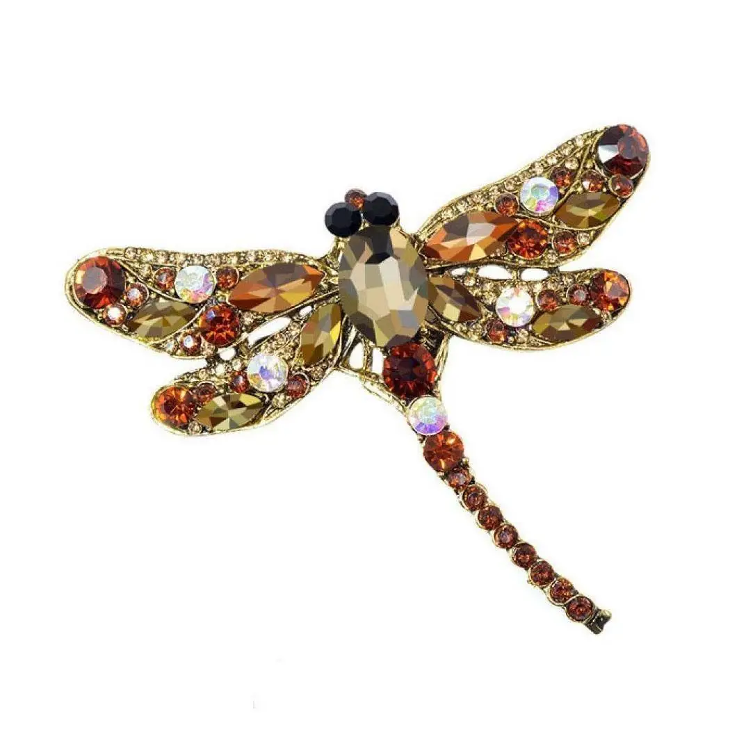 

Women Casual Dragonfly Shape Rhinestone Brooches PinsFashion Brown Rose Red Red Transparent Blue Green