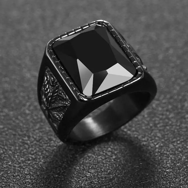 OBSEDE, Трендовое мужское квадратное черное кольцо с красным камнем, титановая сталь, ретро печатка, кольцо в стиле рок/панк, мужские ювелирные аксессуары, подарок для бойфренда
