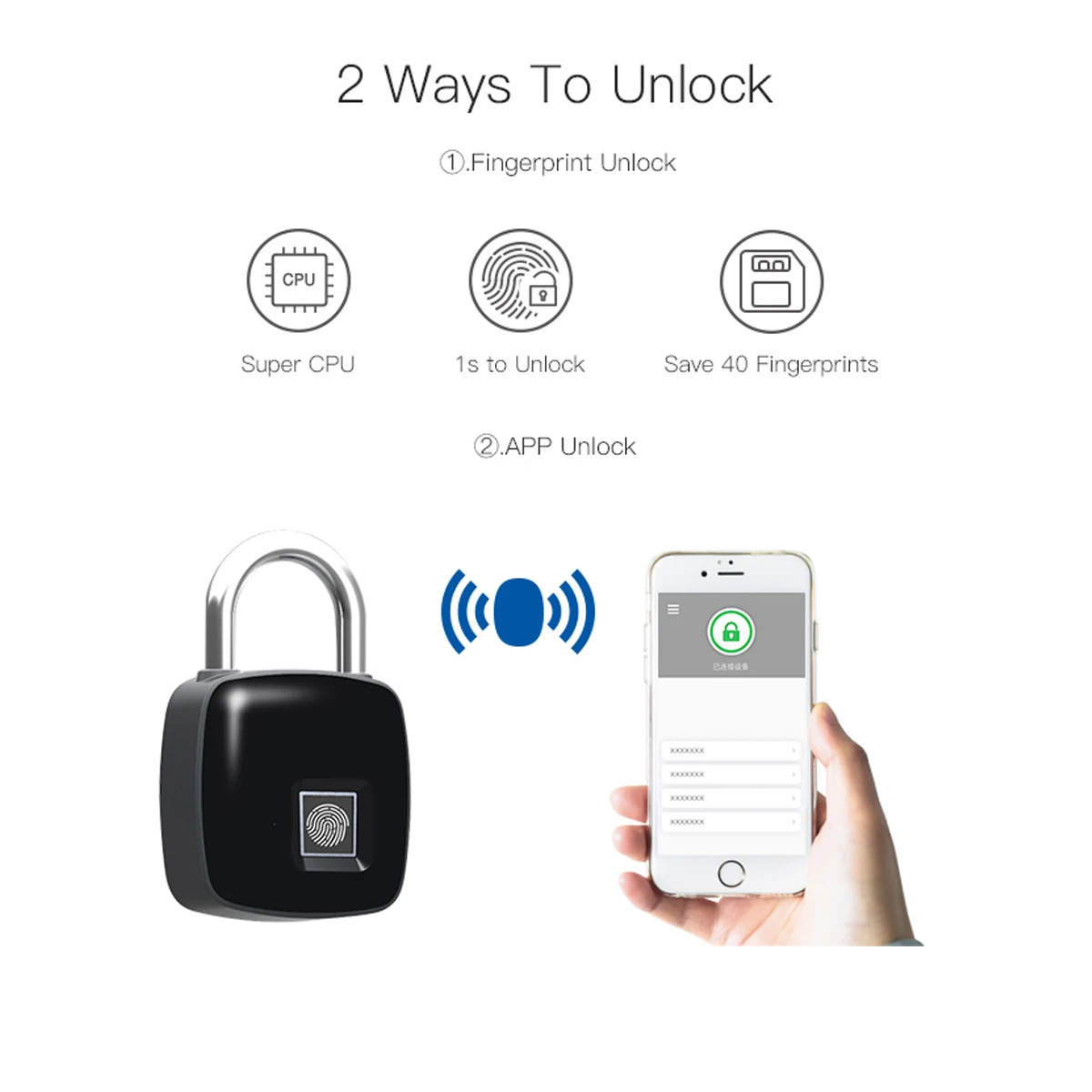 

Smart Keyless Fingerprint Lock USB Rechargeable Access Bluetooth Security Padlock Door Luggage Case Lock For Android iOS