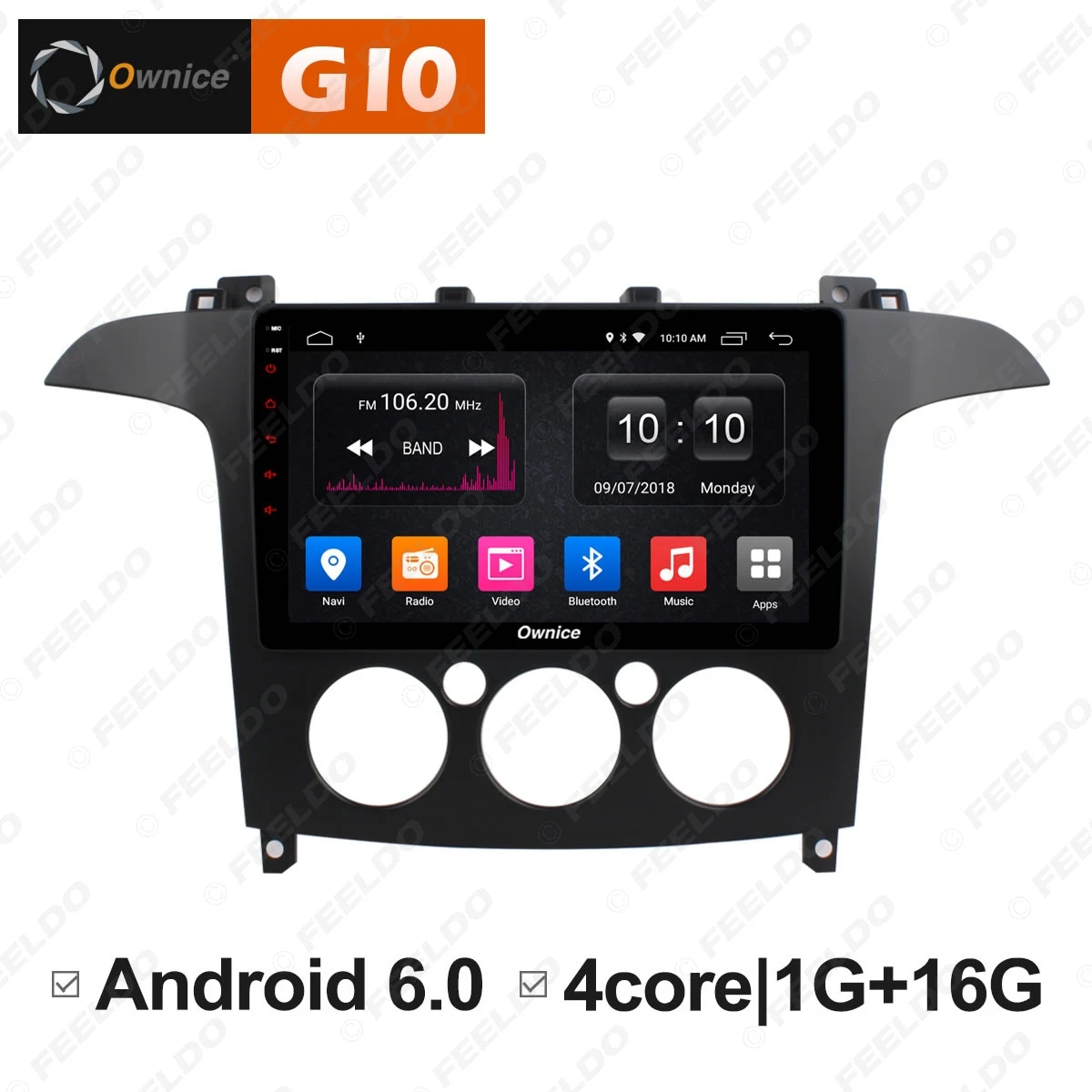 

FEELDO 9" Android 6.0 4-Core/DDR3 1G/16G/Support 4G Dongle Car Media Player With GPS/FM/AM Link/USB/SD For S-Max 2007 2008 (MT)