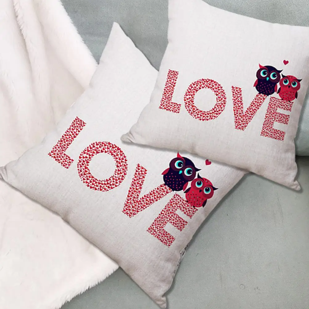 

2PCS New Practical Owl Fashionable Linen Pillow Case For Valentine's Day Modern Fashion Style Design Suitable For Every Season
