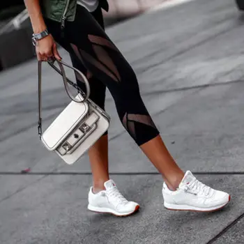 

Fashion Women High Waist Black Mesh Hollow Out Sport Leggings Running Gym Stretch Sports 3/4 Leggings