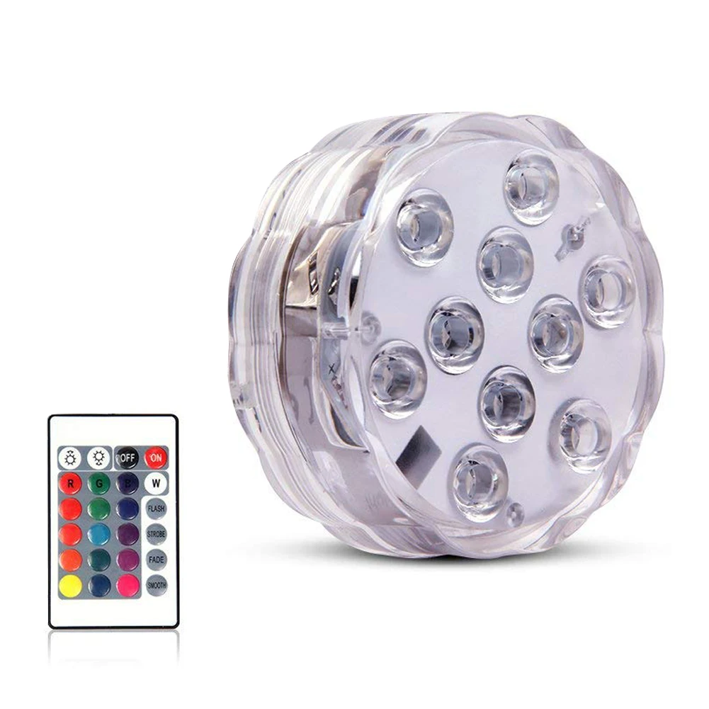 

Waterproof IP68 Under Water Light Hookah 10 LED Remote Control RGB Submersible Light Pool Light For Vases Garden Party Decor