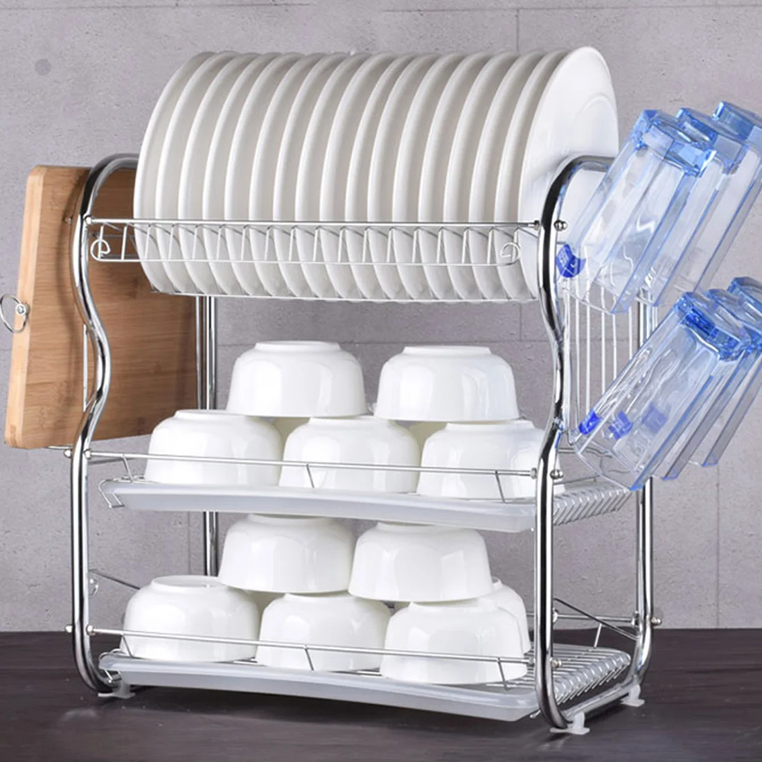 

HIPSTEEN 3-Layer Dish Rack Drain Holder for Kitchen Storage Rack Shelf- B-shape Dish + Knife + Chopboard Rack