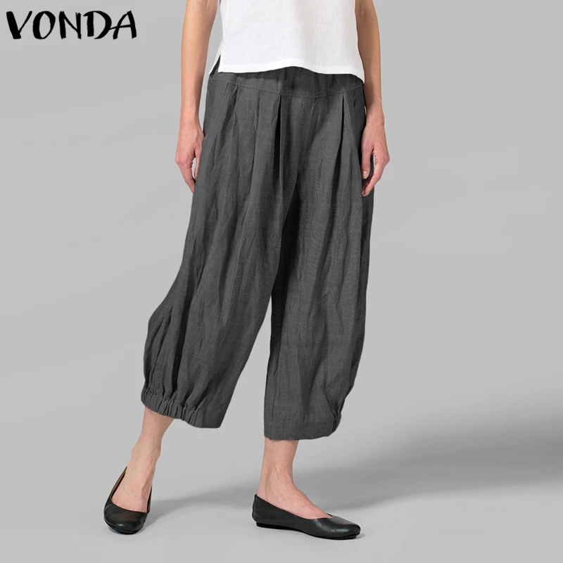Сексуальные женские широкие брюки VONDA осенние повседневные штаны-шаровары с высокой талией повседневные свободные одноцветные брюки винтажные брюки размера плюс