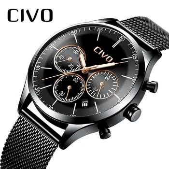 

CIVO Military Sports Watches Men Waterproof Chronograph Date Watch Men Stainless Steel Mesh Sports Quartz Wristwatch Gents Clock