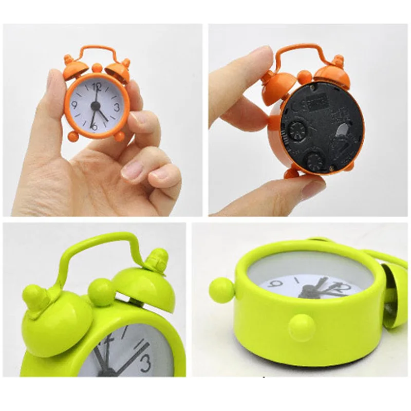 Table Digital Clock Cute Mini Cartoon Alarm Clocks Retro Metal Portable Double Bell Desk Bed Bedroom Round Number Home Decor