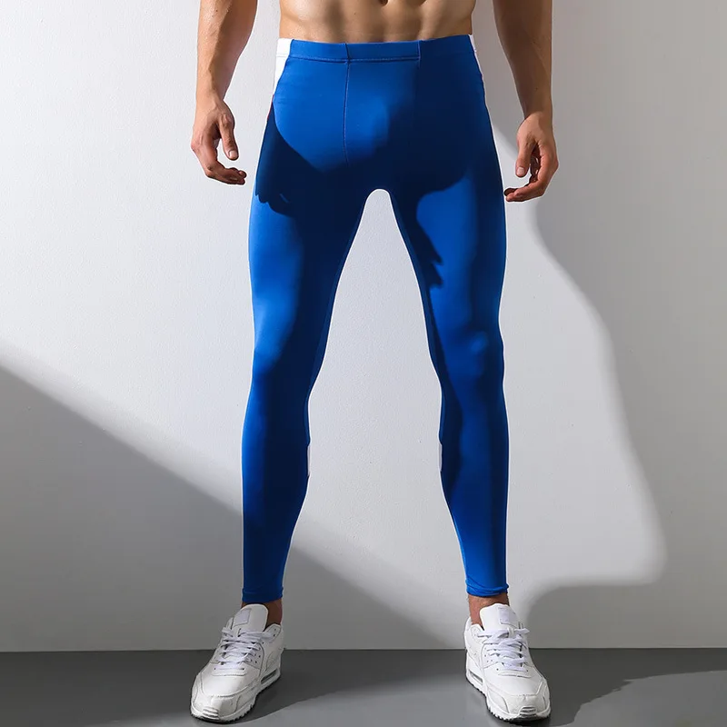 Сексуальные компрессионные штаны для мужчин s Леггинсы для бега Лоскутные мужские легинсы для занятий атлетикой тренировки Фитнес Легинсы спортивная одежда обтягивающие брюки