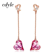 Cdyle розовое золото висячие серьги ювелирные изделия Сердце Украшенные Серьги с кристаллами романтические женские свадебные серьги