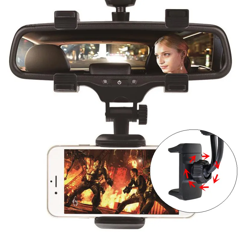 

360 degree Car Rearview Mirror Mount Mobile Phone Safety Holder Support Navigation Automobile Data Recorder Holdfast for HTC J25