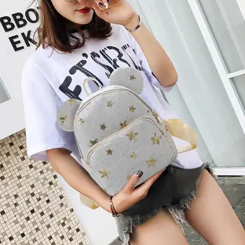 

Women Sequins Star Ear Backpack Cute Cartoon Preppy Leather Shoulder Travel Schoolbags Kindergarten M Minnie Schoolbag
