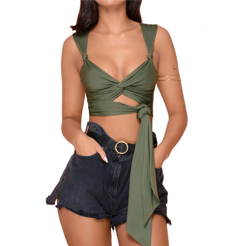 

Fashion Women Summer Sexy Crop Top Sleeveless tassels Tank Bandage Ladies Vest Off Shoulder Camisole part club Streetwear