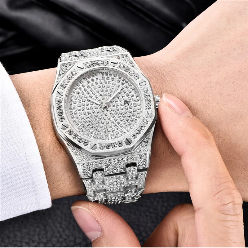 

Rhinestones Quartz Watch Unisex Stainless Steel Band Wristwatch Simulated Diamond Luxury Watch Fashion Creative Analog Watch 30