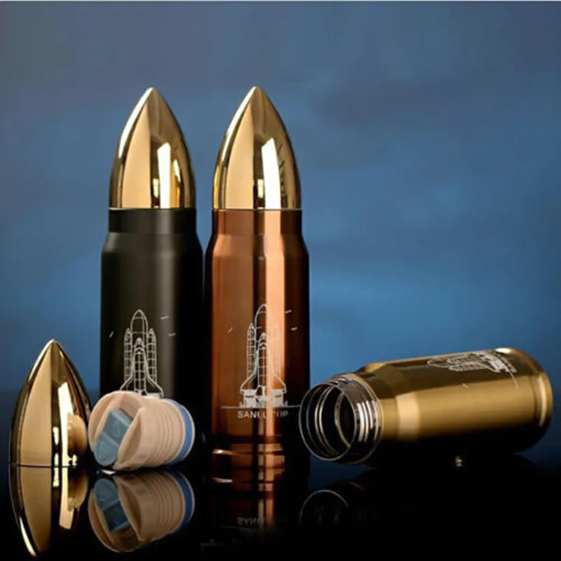 

Cool Stainless Steel Vacuum Bottle Bullet Shaped Travel Mug Hot Cold Thermos Thermosses