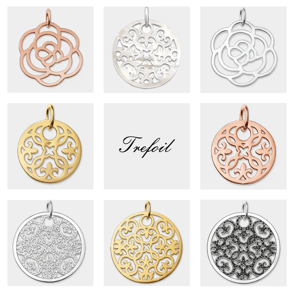 

Arabesque Ornament Rose Round Pendants, Fashion Jewelry 925 Sterling Silver Thomas Trendy Gift For Ts Women Girls Fit Necklace