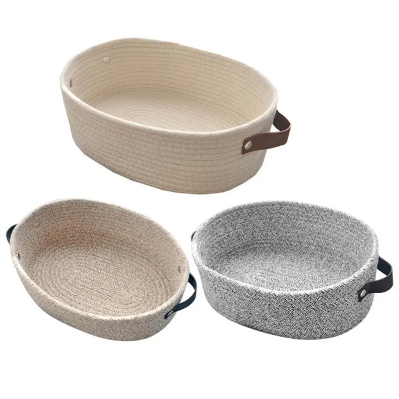  Desktop Storage Basket Nordic Ins Thickened Cotton Simple Snack Cosmetics Box Leather Handle Home S