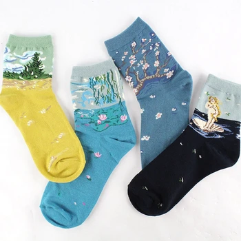 

New Cute Women Retro Pattern Sock Soft Warm Breathable Ankle-High Casual Cotton Sheer Socks