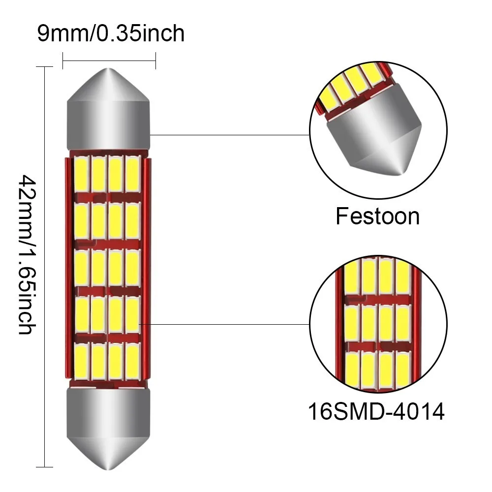 Светодиодный светильник C5W 2 шт. без ошибок 31 36 39 42 мм Festoon C10W 4014 SMD для