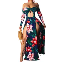 Women Off Shoulder Dress Strapless Floral Print Bodycon Party High Slit Maxi Dress Asymmetrical Summer Beach Sexy Dress Women Off Shoulder Dress Strapless Floral Print Bodycon Party High Slit Maxi Dress Asymmetrical Summer Beach Sexy Dress