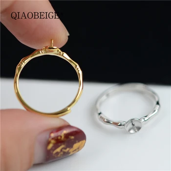 

QIAOBEIGE DIY pearl Mountings handmade Ring Accessory No pearl, S925 sterling silver finger ring raw material gift for women