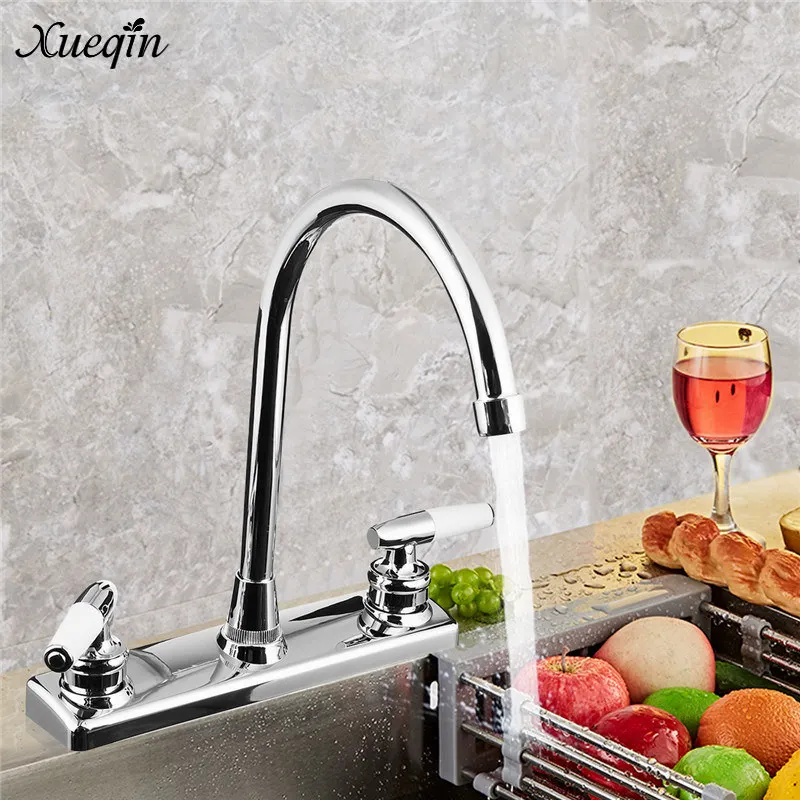 

Xueqin Silver Double Handle Double Basin Kitchen Faucet Tap Single Hole Water Tap For Torneira Cozinha