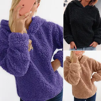 

Warm Autumn Winter Fashion Women's Long Sleeve Casual Knitted Wool Coat Jumper Pullover Knitwear Outwear Hooded Thick Coats
