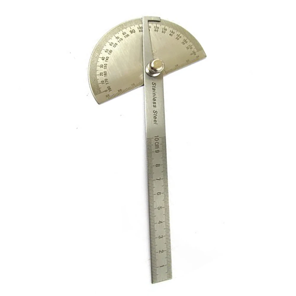 

Protractor 10cm 180 Degree Angle Finder Rotary Measuring Ruler Carpenter Tools Craftsman Round Head Stainless Steel Ruler