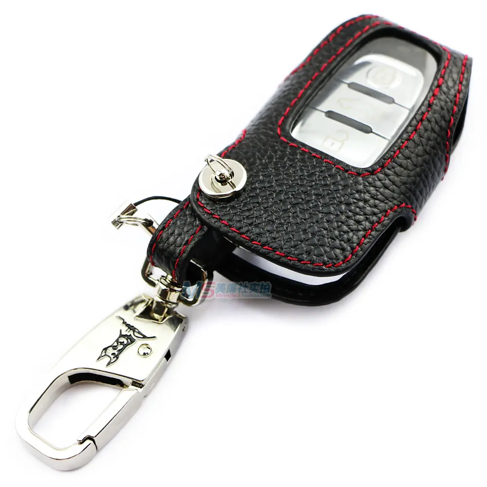 

High quality Genuine Leather Car Key Fob Cover for Audi smart key A6 A4L Q5 S5 A5 A7 Key case wallet keychain keyring
