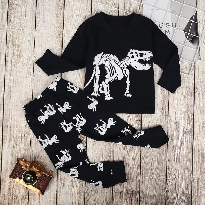 

2019 Spring Kids Clothes Set for Kids Birthday Gift Casual Cotton Home Outfits Boys Fashion Dinosaur Print T-shirt Elastic Pants