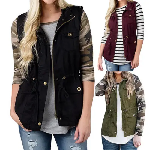 

Autumn Women Ladies Jackets Fashion Sleeveless Zipper Solid Coat Standard Jacket Tops Outwear Autumn