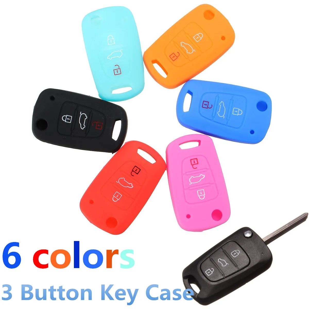 

6 Color Silicone 3 Button Remote Key Fob Case Cover For Hyundai Elantra Accent i20 i30 Key Shell for Car