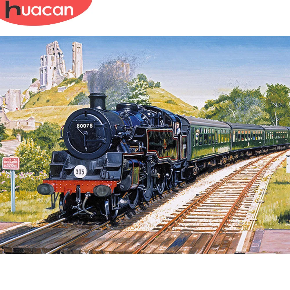 

HUACAN Diamond Embroidery Train Landscape Full Square Rhinestone 5D DIY Diamond Painting Cross Stitch Mosaic Decor Home Gift