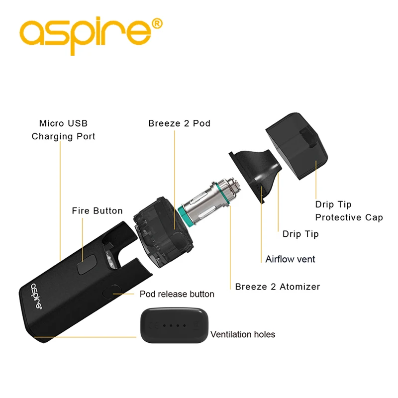 Electronic Cigarette Aspire Breeze 2 AIO Vape Kit Built-in 1000mAh Battery 3ml/2ml Tank Atomizer vaporizador Hot VS ijust s Electronic Cigarette Aspire Breeze 2 AIO Vape Kit Built-in 1000mAh Battery 3ml/2ml Tank Atomizer vaporizador Hot VS ijust s
