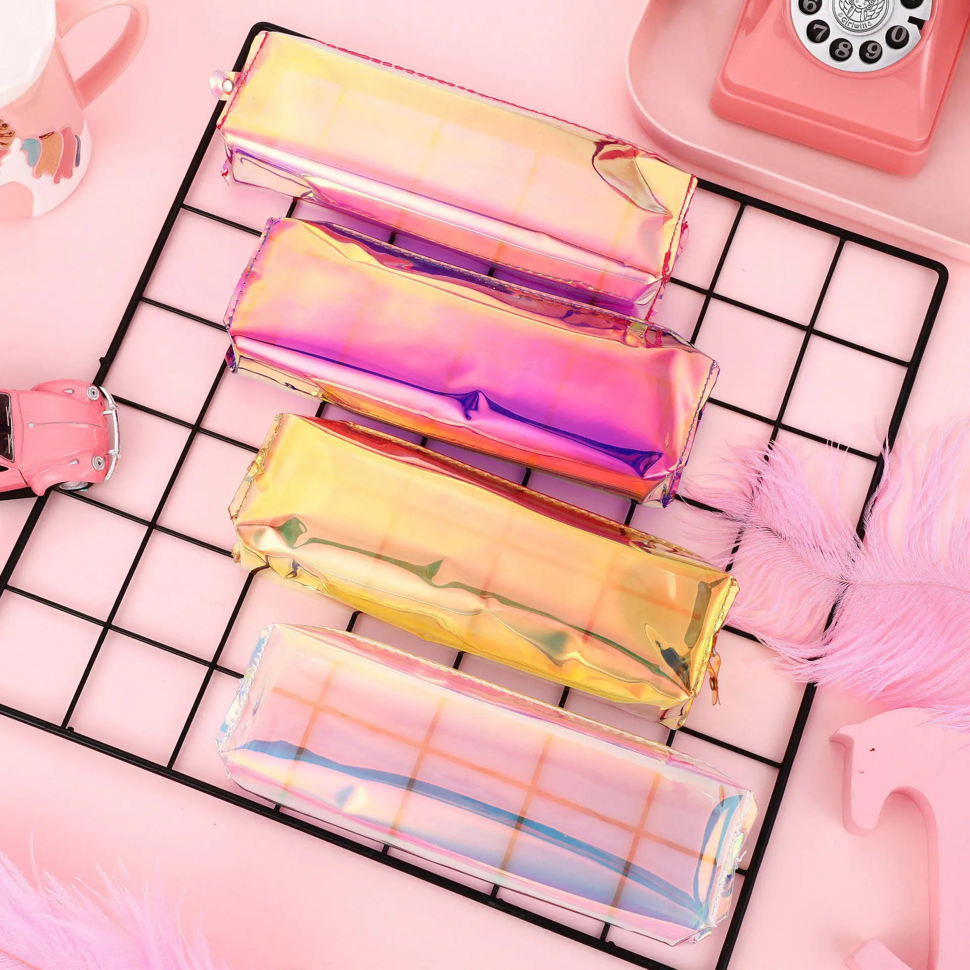 

Iridescent Laser Pencil Case Quality PU School Supplies Bts Stationery Gift Pencilcase School Cute Pencil Box Bts School Tools