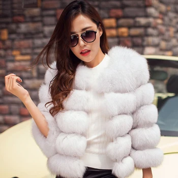

Faux Fur Coats Winter Thick Outerwear Women Casual Jackets Female Artificial Fox Fur Patchwork Coat 2019 New Fake Fur Coat