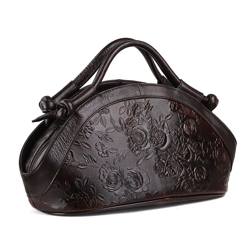 

New Arrive Large Capacity Women Handbags Genuine Leather Vintage Women Shoulder Bag Flower Printing Casual Tote Bag Ladies Luxry