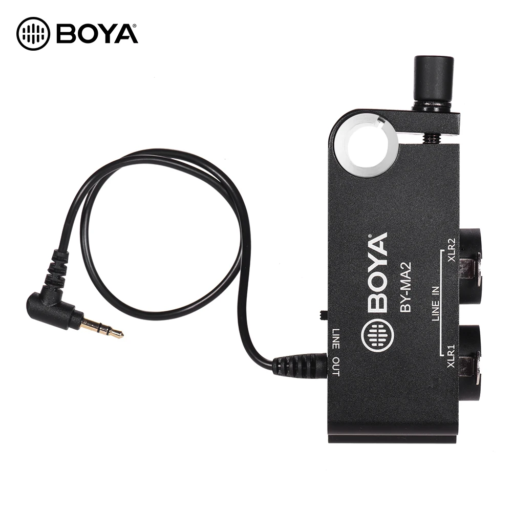 

BOYA BY-MA2 Dual Channel XLR XLR1 / MIX / XLR2 Switches to 3.5mm Audio Mixer Adapter for DSLR Camera Camcorder DV