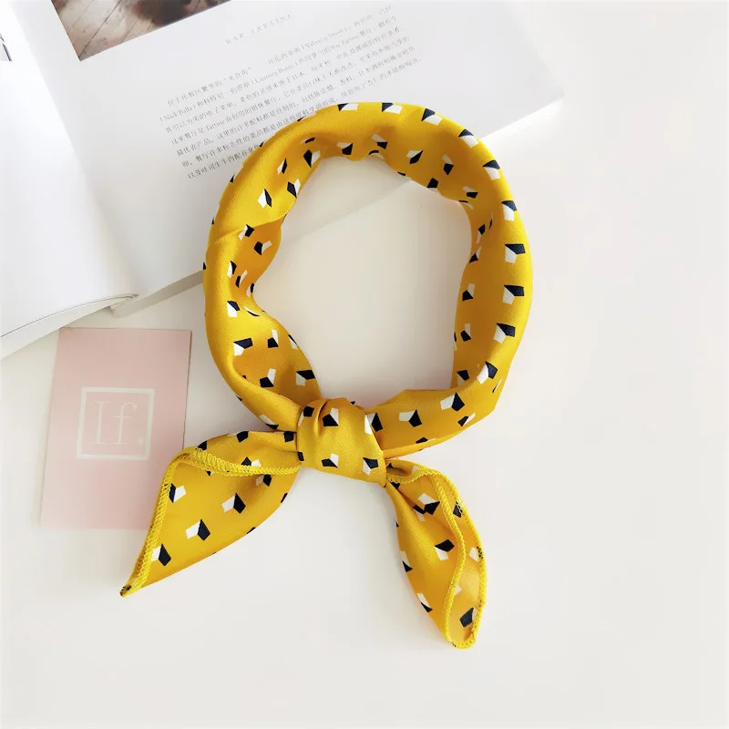 Women Square Silk Head Neck Feel Satin Scarf Skinny Retro Hair Tie Band Small Fashion Square Scarf Headband 50*50cm